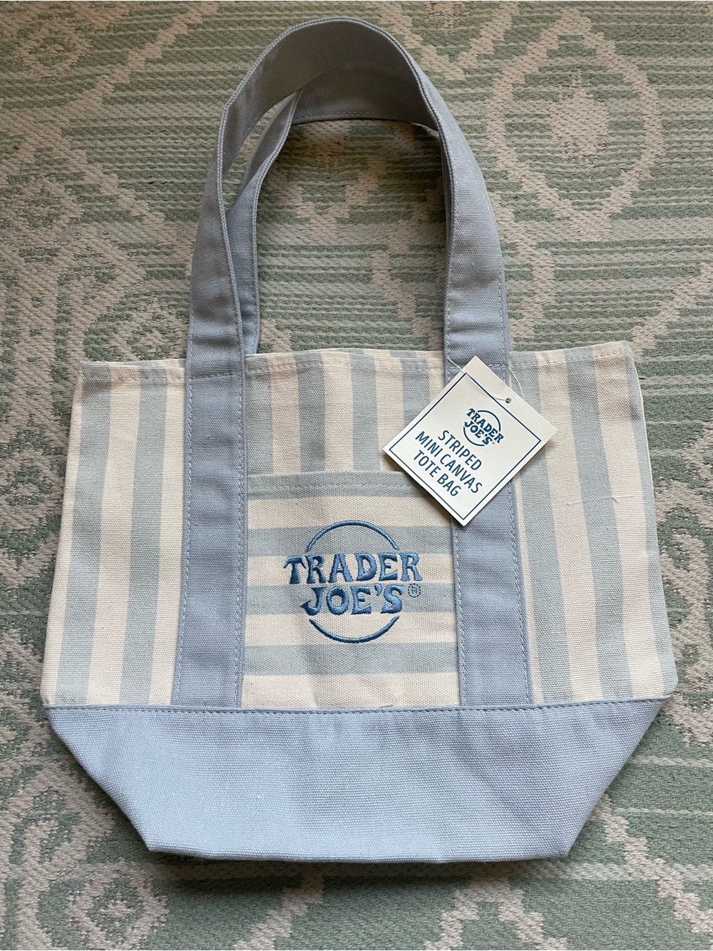 Trader Joe's Blue & White Striped Canvas Tote Bag